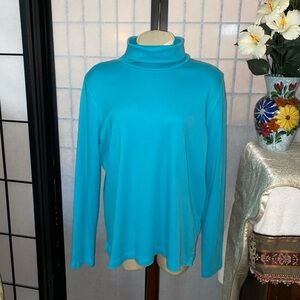 Land’s End NWT Women L  14/16 Turquoise Sea Supima Cotton Turtleneck Top